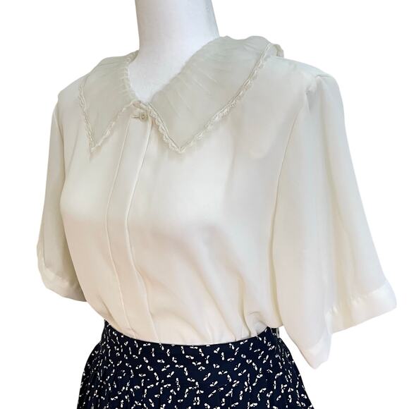Vintage Susan Bristol Size 12 Off-White Sheer Cottagecore Button up Blouse Shirt - Picture 7 of 9